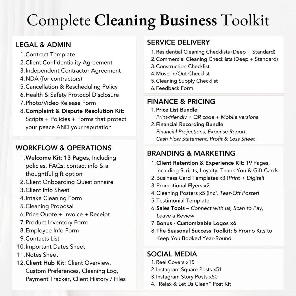 CLEANING SERVICE BUNDLE, Cleaning Service Agreement, Cleaning Service Intake Form, Cleaning Company Business Cards, Cleaning Business Bundle