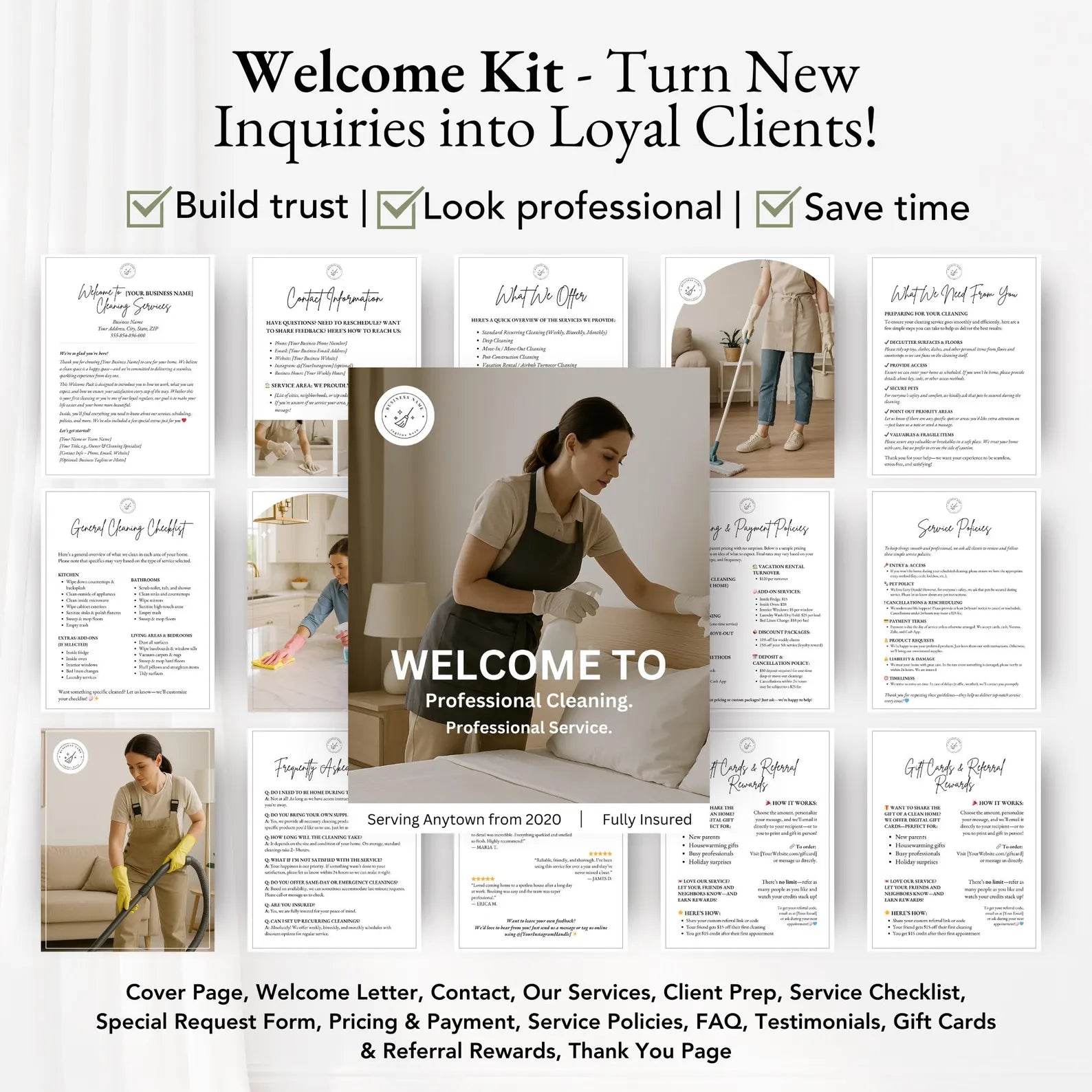 CLEANING SERVICE BUNDLE, Cleaning Service Agreement, Cleaning Service Intake Form, Cleaning Company Business Cards, Cleaning Business Bundle